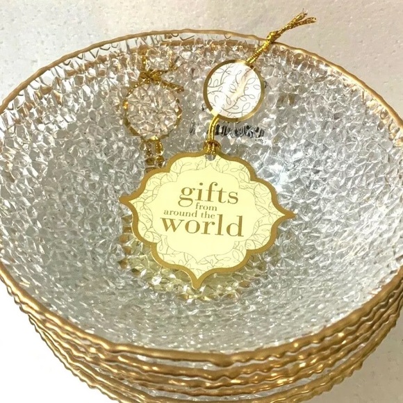 x6 ARTISTIC ACCENTS Bubble Glass Soup Cereal Bowls Gold Rim - Picture 2 of 4